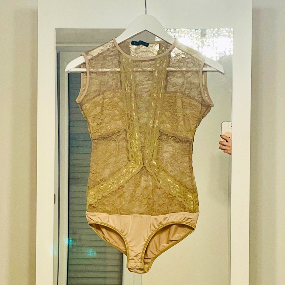 Lace Bodysuit with Breast Coverage (Nude/Tan)